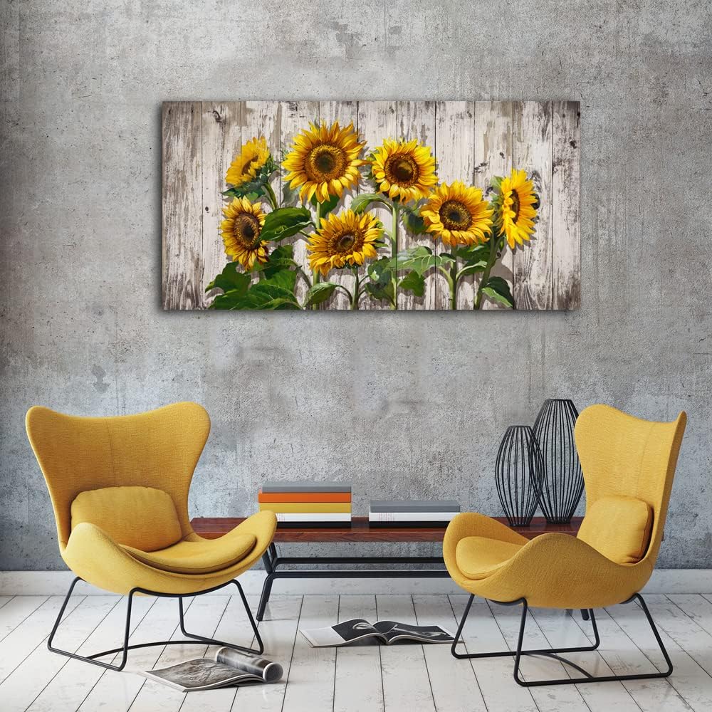 Jiuqinghua Canvas Prints Wall Art Abstract Board Paintings 1 panel Wall Art for Bedroom Rustic Sunflower Kitchen Decor Yellow Vintage Wall Decor Sunflowers Framed for Living Room Bedroom Office