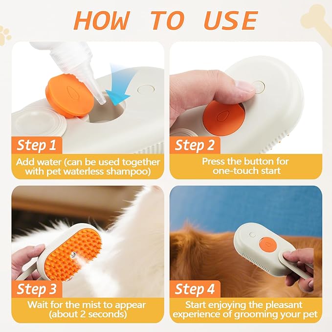 Cat Steam Brush for Shedding, 4 in 1 Rechargeable Pet Steam Brush Set for Dogs & Cats, Pet Spray Hair Removal Comb with Waterless Shampoo, Anti-Static, Massage, Cleaning & Combing All in One