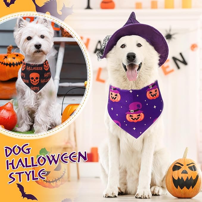Abbylike 50 Pcs Halloween Dog Bandanas Bulk Pumpkin Bandanas for Dogs Triangle Kerchief Bibs Scarf Set for Pet Halloween Costume Photo Props Accessories Pet Shops, 25 Styles (25.6 x 17.7 x 17.7")