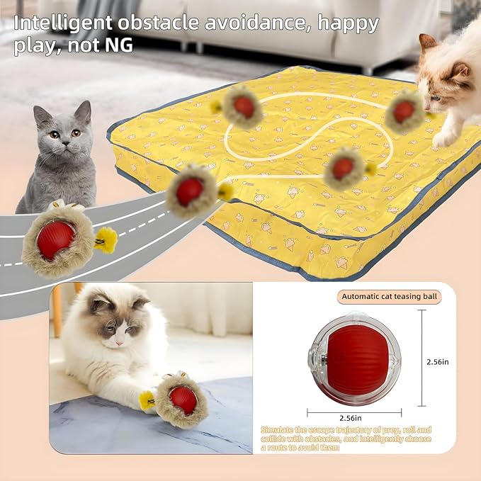 Interactive Cat Toys for Indoor Cats, Fast Rolling Ball in Play Mat, Automatic Moving Cat Ball in Pouch, Stimulate Your Cat's Nature, 28 Inch cat Toys (Square)