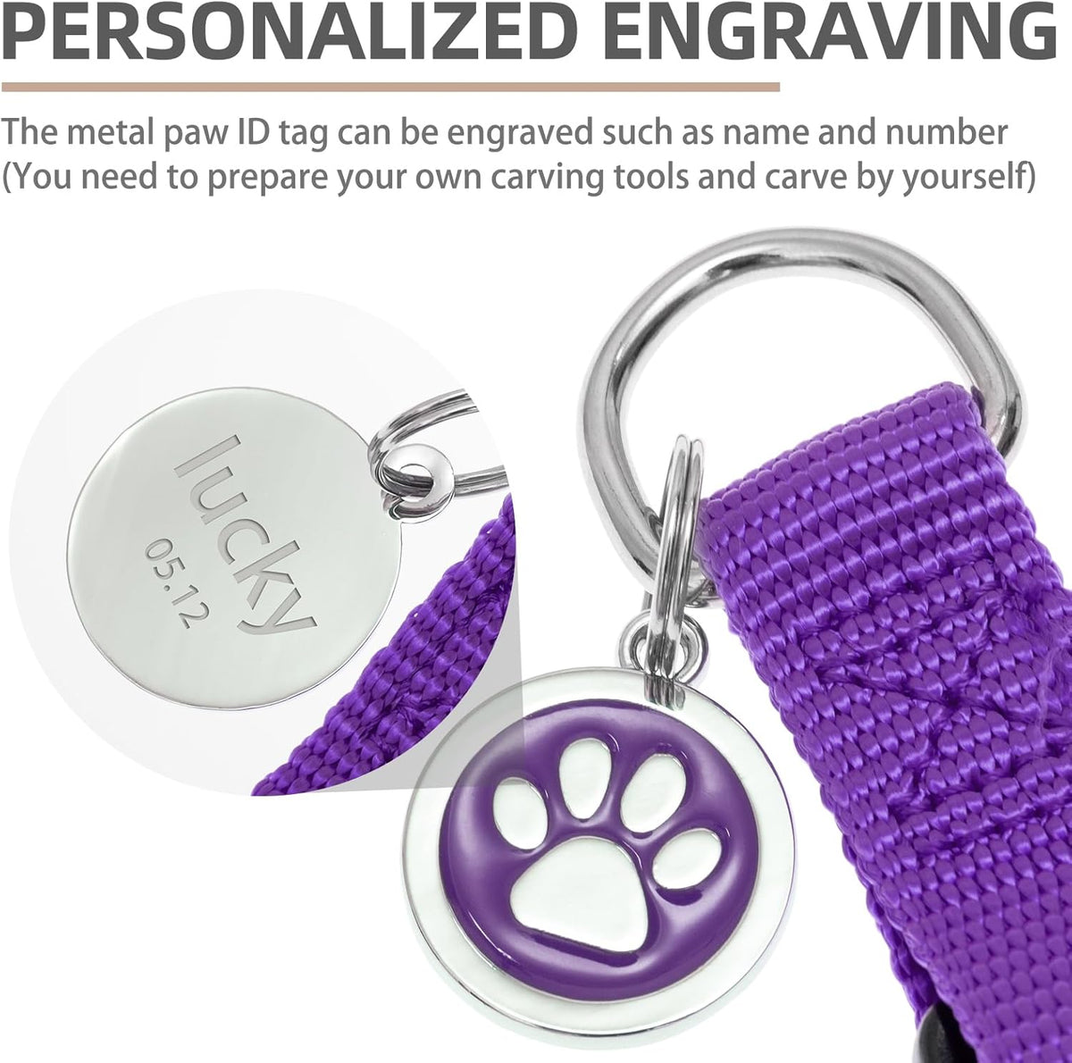 PUPTECK No Pull Dog Harness Soft Adjustable Basic Nylon Step in Puppy Vest Outdoor Walking with ID Tag and A-ir Tag Case, Purple, L