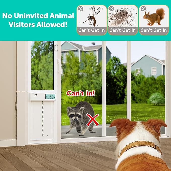 Automatic Sliding Glass Dog Door with Collar Sensor,Large Electric Doggy Door for Sliding Glass Door, Adjustable 76" to 80-11/16" Slider Height,Custom Scheduling & Anti-Pinch,Fit Dog Up to 100 Lbs (L)