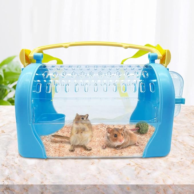 Tfwadmx Hamster Carrier Cage, Portable Dwarf Hamster Travel Cage, Pet Outgoing Cage with Chewing Toys, Small Animal Breathable Carrier for Hamsters Gerbil Mice Rat Hedgehog