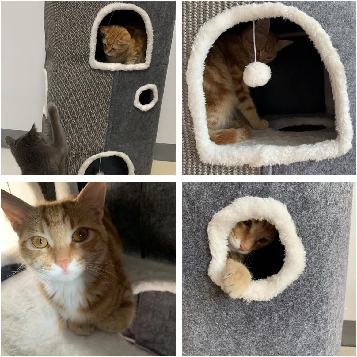 Cat House - Large Cat Cave with Fluffy Ball Hanging and Scratch Pad, Foldable 16.9x15x13 inches