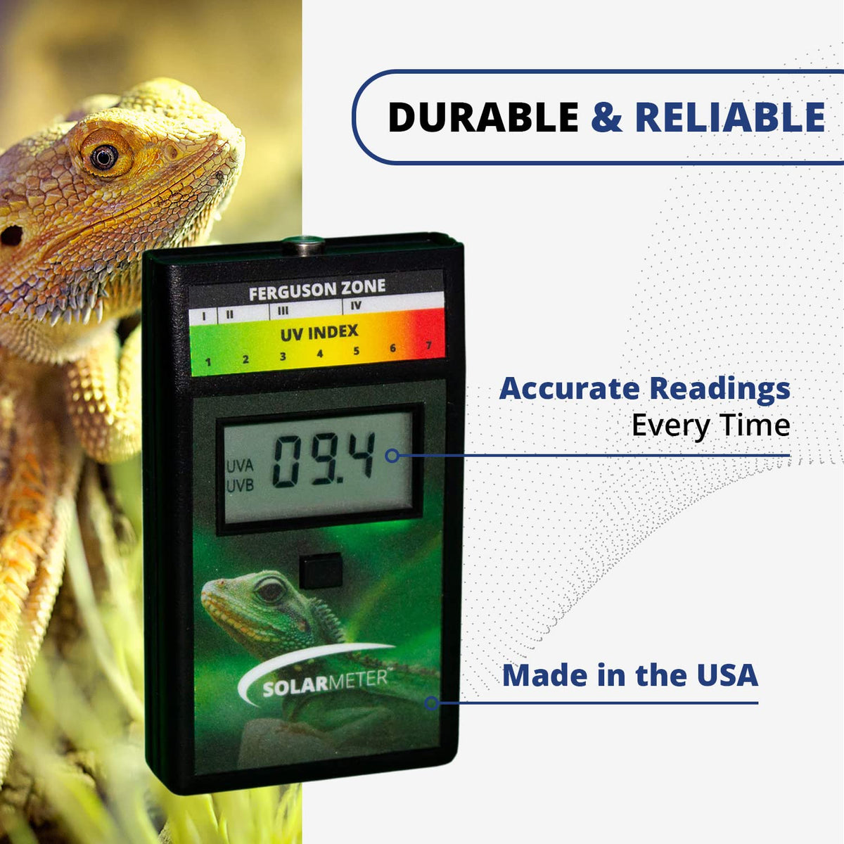 Model 6.5R Reptile UV Index Meter, Handheld Digital Radiometer for Measuring Ultraviolet Light, Measures 280-400 nm with Range from 0-199.9 UV Index, Made in USA, ABS Polymer, Black