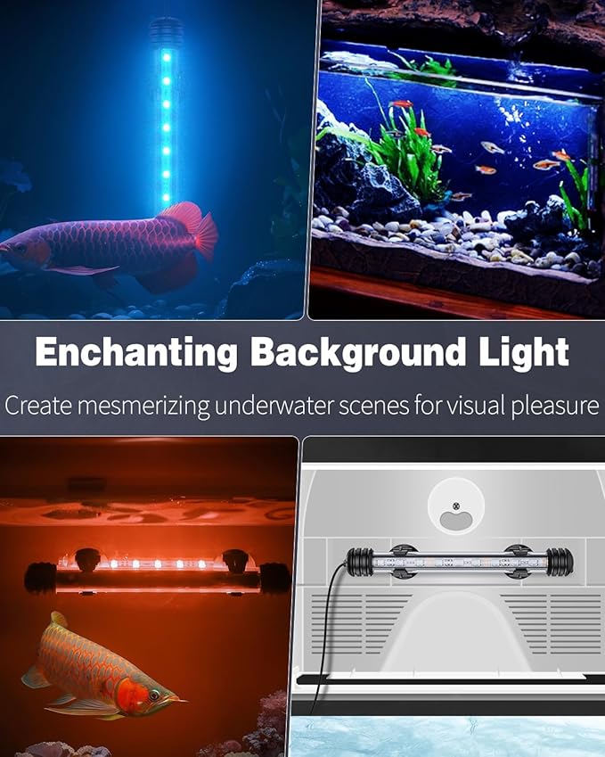 Pawfly 1.8 W Aquarium LED Light 7.5 Inch Underwater Fish Tank Light with Timer Auto On/Off Fish Tank Background Light with 8 Lighting Modes Submersible Multi-Colored Tube Light for Decoration