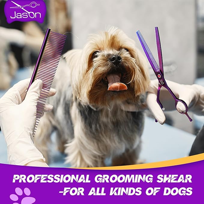 JASON Grooming Scissors for Dogs - Sharp Thinning Dog Shear with Muffler Pad, Stainless Steel Dog Grooming Shears Professional Texture Scissors for Pets