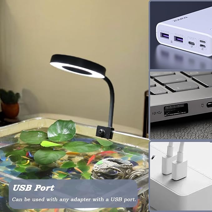 Upgraded Aquarium Light with Timer Clip On Fish Tank LED Light Small USB Light Dimmer Multi-Color White+Warm Yellow+Yellow 1 to 5 Gal (Adapter NOT Included)