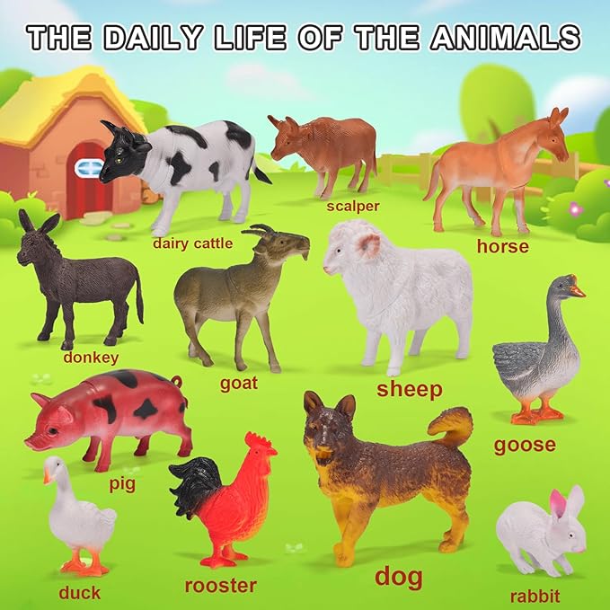 12 Pack Large Farm Animals Toys for Kids 3-5 Year Old Toddlers 1-3 Realistic Plastic Farm Animal Figures Playset Animal Poultry for Learning