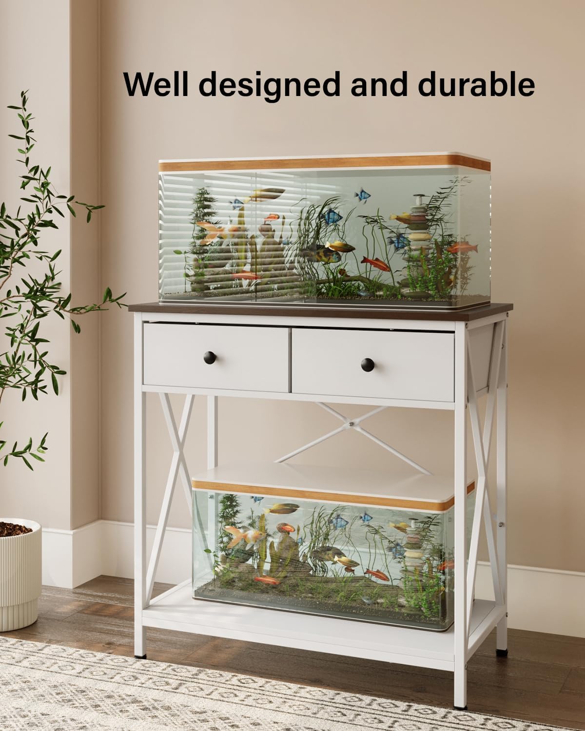 Fish Tank Stand 29 Gallon: Sturdy Aquarium Stand with Accessories Storage - Metal Fish Tank Table for 20-29 Gallon Reptile Breeder Turtle Terrarium - 30.7"x16.5" Weight Capacity 330 lbs