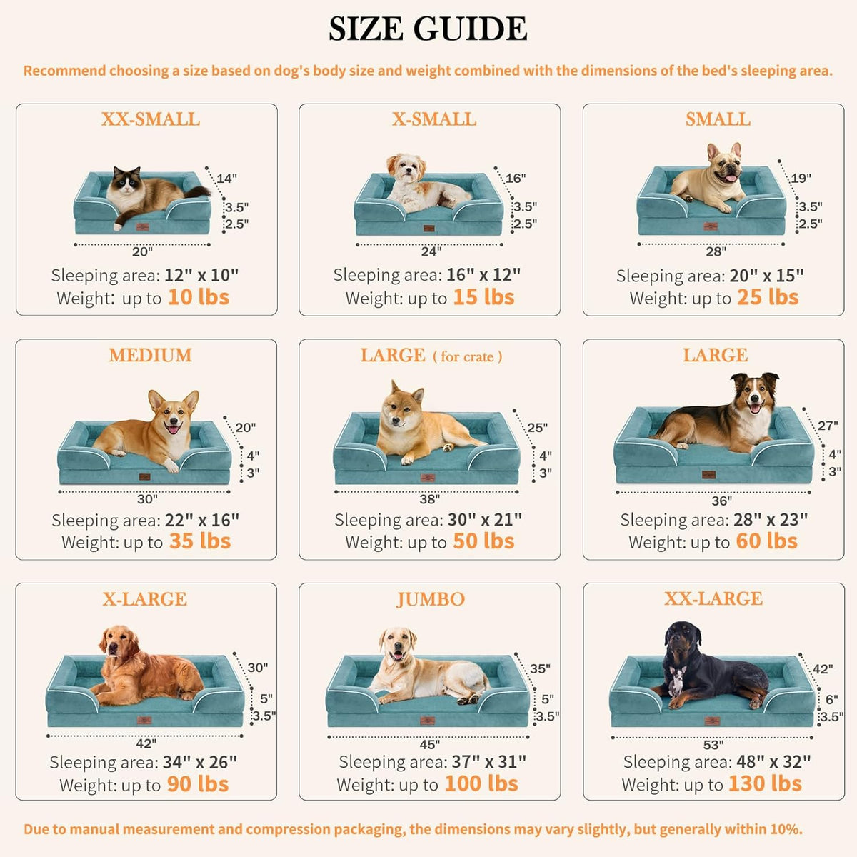 Comfort Expression Small Dog Beds Waterproof Orthopedic Foam Dog Sofa Beds for Small Dogs Comfy Pet Bed with Washable Removable Cover & Non-Slip Bottom(X-Small,Washed Blue)