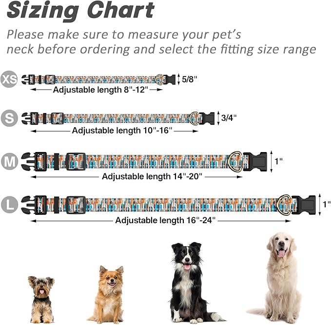 Reflective Dog Collar for Small Dogs, Cute Boho Adjustable Heavy-Duty Nylon Puppy Collar for Boy and Girl Female, Soft Pet Accessories with Quick Release Buckle, Colorful Spliced