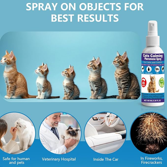 γππ’π π‘π₯π² πππππππ’π―πγCat Calming Pheromone Spray for Stress & Anxiety Relief β Reduces Scratching, Urine Spraying, Hiding β Drug-Free & Vet Recommended β with F3 Facial Pheromone 6.76oz