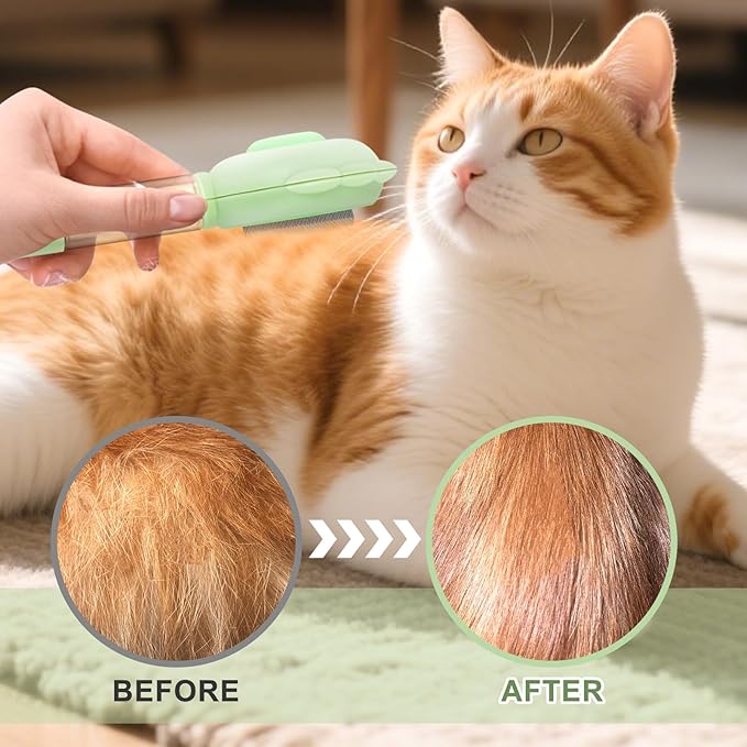 Cat Hair Brush for Shedding, 3-in-1 Pet Spray Hair Removal Comb with Visual Spray & Release Button, Waterproof Dog Grooming Brush for Furry Pet