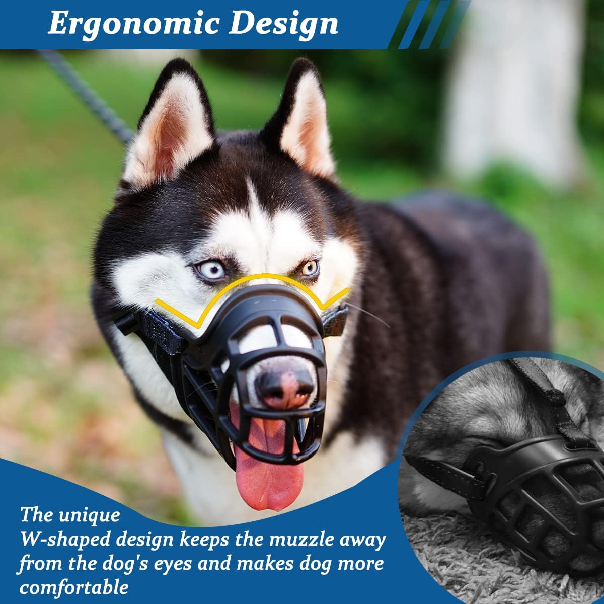 BARKLESS Dog Muzzle, Basket Muzzle Anti Biting Chewing, Sturdy Lightweight Cage Mouth Cover for Small Medium Large Sized Dogs, Allows Panting Drinking, Suitable for Grooming Trimming Training