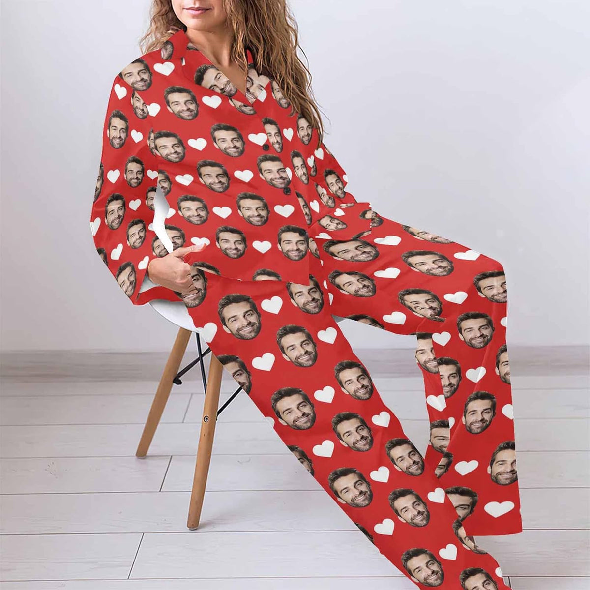 MyPupSocks Custom Face Pajamas for Women Set, Personalized Photo Long Sleepwear XS-XXL