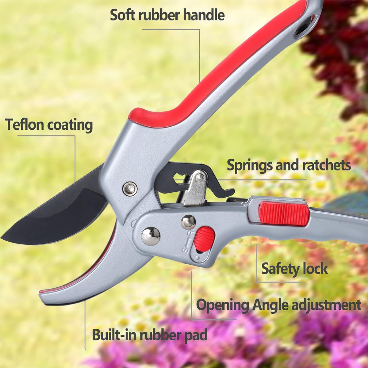 Garden clippers, premium Germany pruners, Work 3 times easier, professional ratchet pruning shears, cutting rose, flower, hedge, stem, tree, Sharp gardening scissors, Arthritis weak hand snips