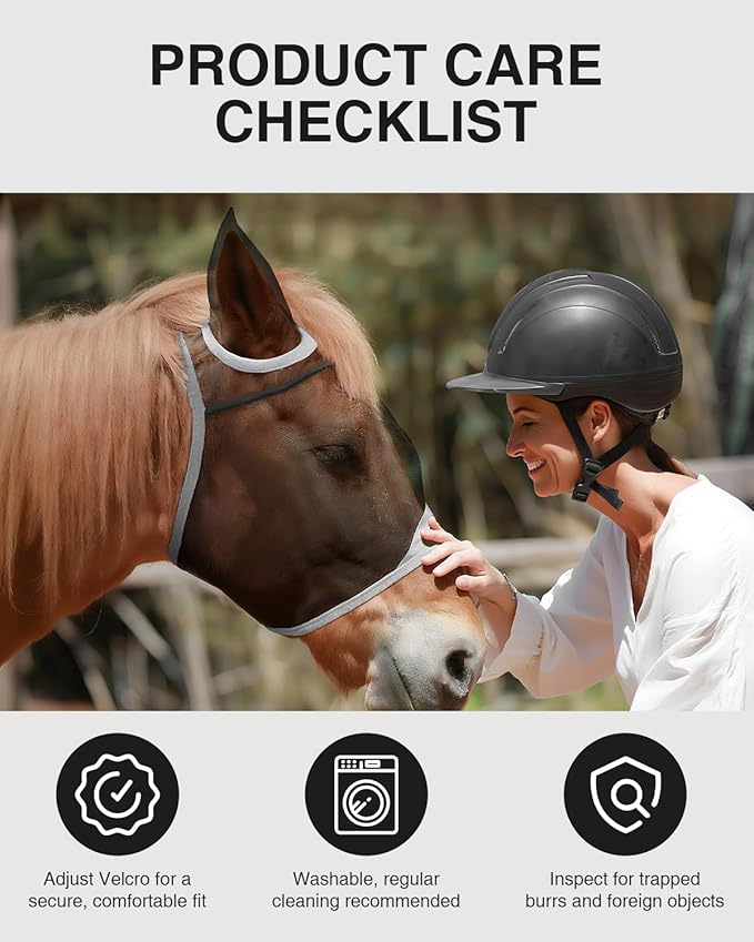Hilltown Adjustable Fly Mask for Horse with Ears - UV-Block, Large Eye Space, Breathable, Built to Last, Comfort Fit - Horse Fly Mask for Daily Stable, Hot Weather Riding & Competition - Full, Grey