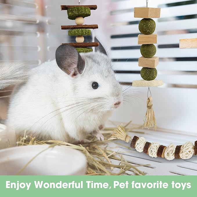 WDEFUN 3 PCS Bunny Chew Toys, Natural Hanging Rabbit Chew Toy Treats for Guinea Pigs Hamsters Gerbils Chinchilla and Other Small Pets for Teeth Grinding