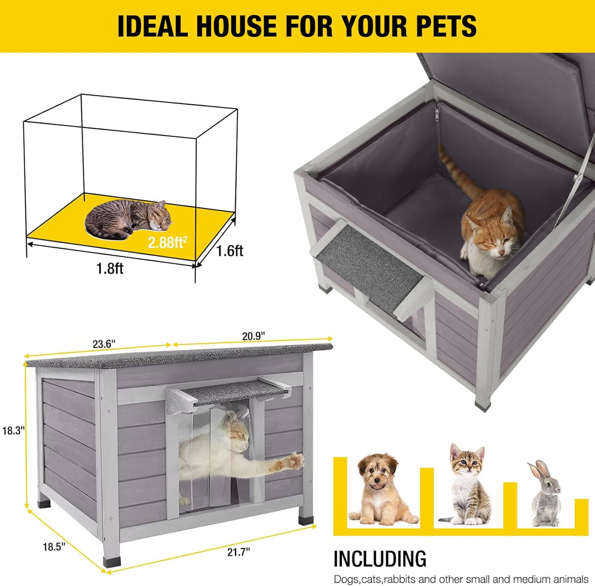 Cat House for Outdoor Cats Insulated Feral Kitty Shelter with Warm Liner for Winter Waterproof Rabbit Hutch for Bunnies,Cats