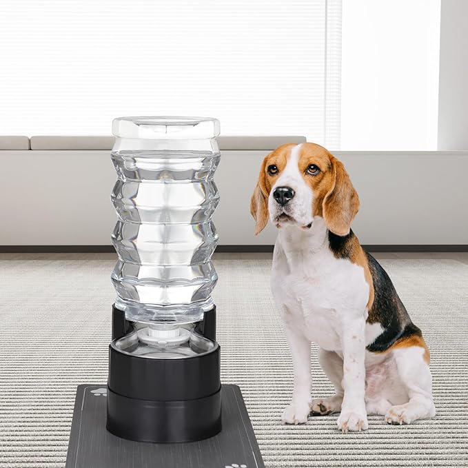 RIZZARI Large Water Dispenser for Dogs: 9L Automatic Stainless Steel Gravity Raised Black Pet Feeder for Pet Dogs Indoor/Outdoor