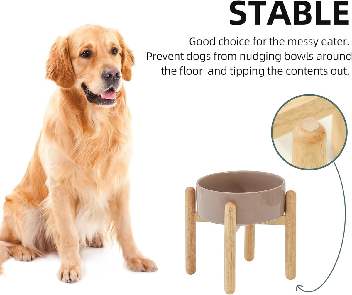 Ceramic 8.2inch Raised Dog Bowl with Stand for Large - Breed Dogs, Pet Food and Water Feeder(Single Bowl with Stand - Brown Coffee)