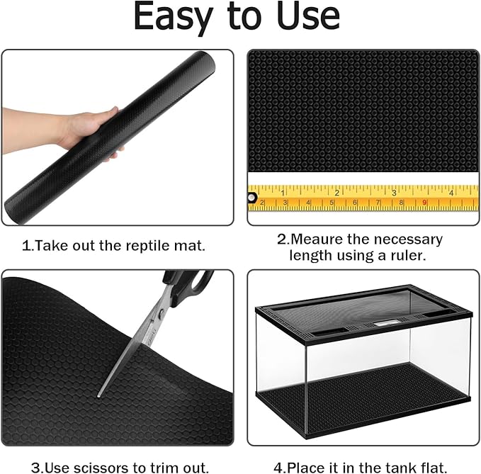 Reptile Mat Liner for 63 Gollon 68 Gollon 70 Gollon 81 Gollon Terrarium, Bearded Dragon Tank liners 20" Wide, Substrate flooring for Reptile Enclosure, Reptile Bedding Carpet for Leopard Gecko, Black