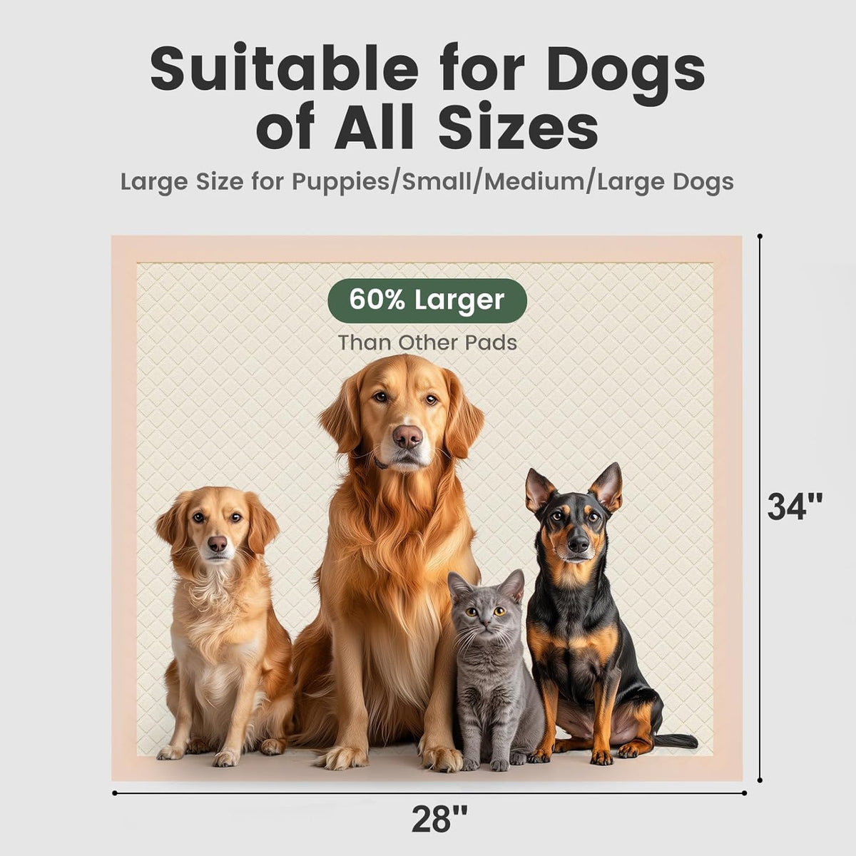 Gardner Pet Disposable Puppy Pads XL, 28"x34" Super Absorbent & Leak-Proof Full Edge-Wrapping Dog Training Pads, Extra Thick Potty Pads, 50 Count