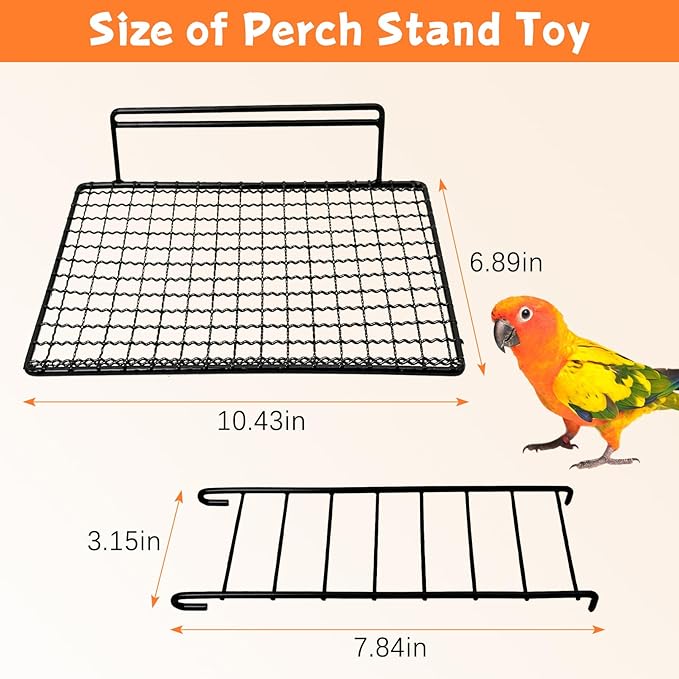 BNOSDM Extra Large Stainless Steel Grid Platform for Parakeet 4 PCS Bird Perches Platform Parrot Stand with Climbing Ladder Bird Cage Accessories for Small to Large Bird (Screw Style-XL)