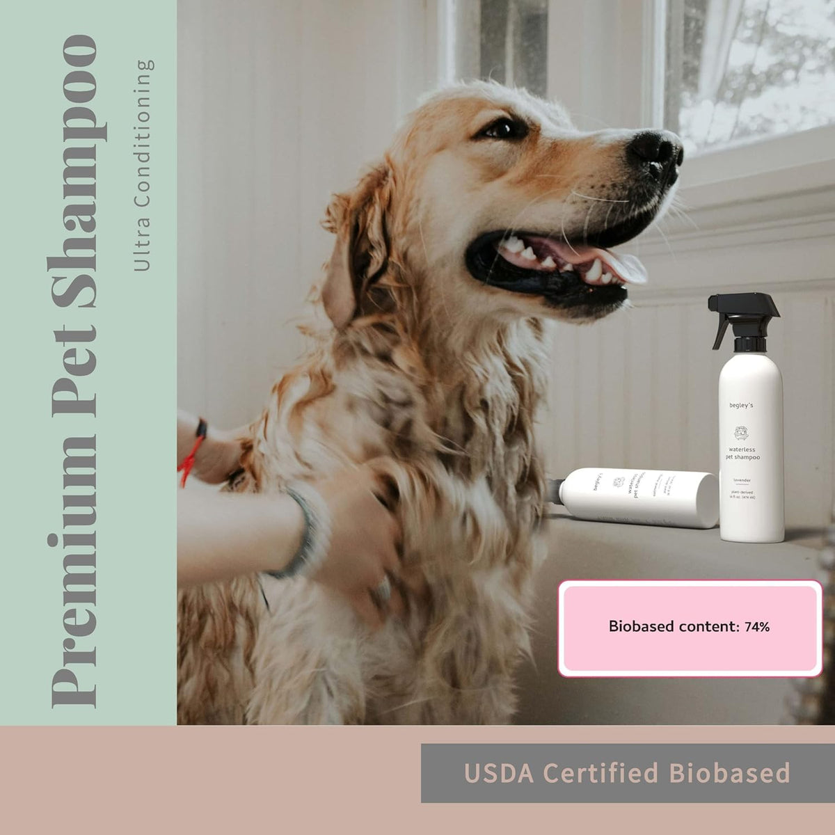 Begley's No Rinse Waterless Pet Shampoo, Bathless Cleaning, Deodorizing, and Odor Removal for a Shiny, Fresh Smelling Coat - Effective for Dogs, Puppies, and Cats - Fresh Lavender Scent