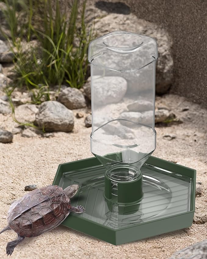 Pawfly Reptile Water Feeder, Tortoise Water Dish, Snake Bearded Dragon Water Bowl, Terrarium Automatic Water Dispenser for Turtle Gecko Lizard and Chameleon, Large