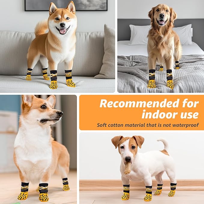 Reflective Dog Socks to Prevent Licking Paws, Dog Paw Protector, Hardwood Floors Anti Slip, Non Slip Dog Socks with Grippers, Dog Booties and Paw Protectors for Indoor Use X-Small