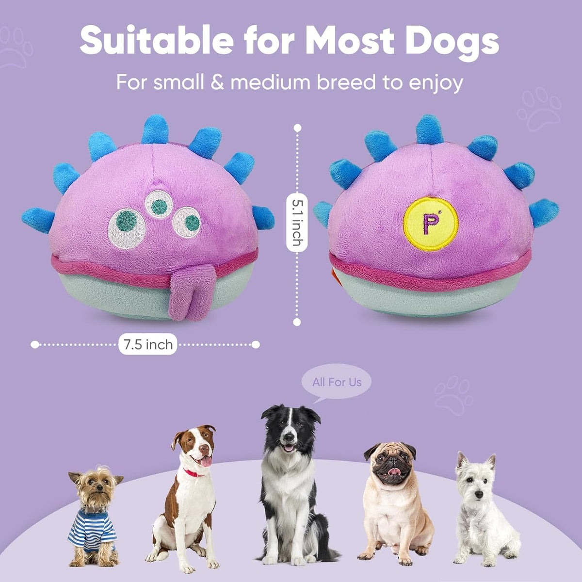 Petbobi Interactive Dog Toys for Boredom - Moving Dog Toy for Stimulating Play, Pet Plush Squeaky Ball for Small Medium Breeds with 4 Batteries, Jolly Jelly Bobby
