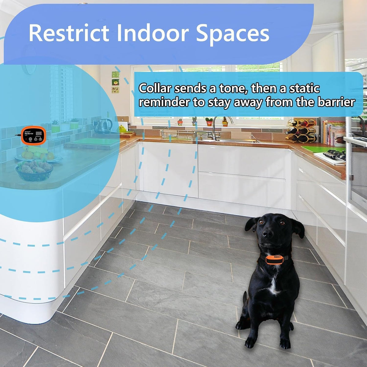 Indoor Pet Barrier for Home,Keeps Areas Off Limits,Dog Home Proofing, Waterproof/Rechargeable/Beep/Static Training Collar,Wireless Electric Fence,1 Dog Orange Kit