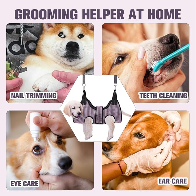 PAWCHIE Dog Grooming Hammock Harness for Dogs & Cats with Pet Nail Clipper Trimmer- Breathable Cat Hanger Sling for Trimming Clipping Nails-Dog Hammock Restraint Bag for Small Medium Large Dog, Pink M