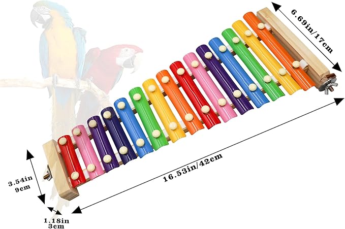 Dnoifne Colorful Bird Xylophone Toy, Funny Xylophone Toy with 16 Metal Keys, Cage Accessories for Chicken Chick Birds Parrots Parakeets Cockatiels Budgies Love Birds