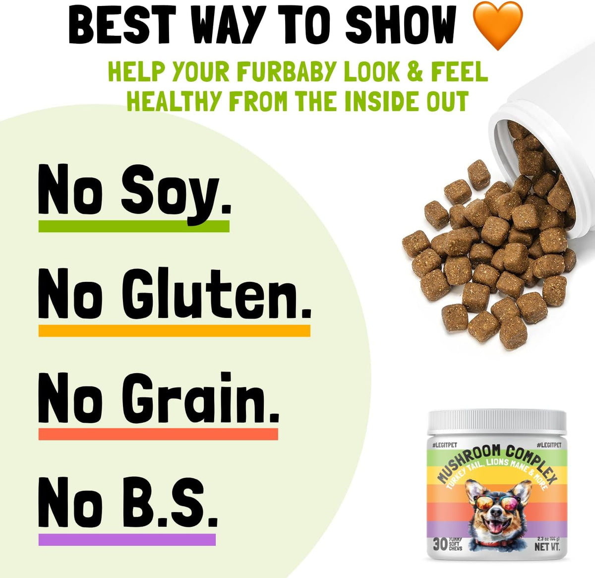 Mushroom Complex Treats for Dogs with Reishi, Shiitake, and Turkey Tail Mushrooms for Cognition and Immune Boosting Supports Digestive Health and Reduces Inflammation DHA EPA Turmeric Kelp 30 Chews