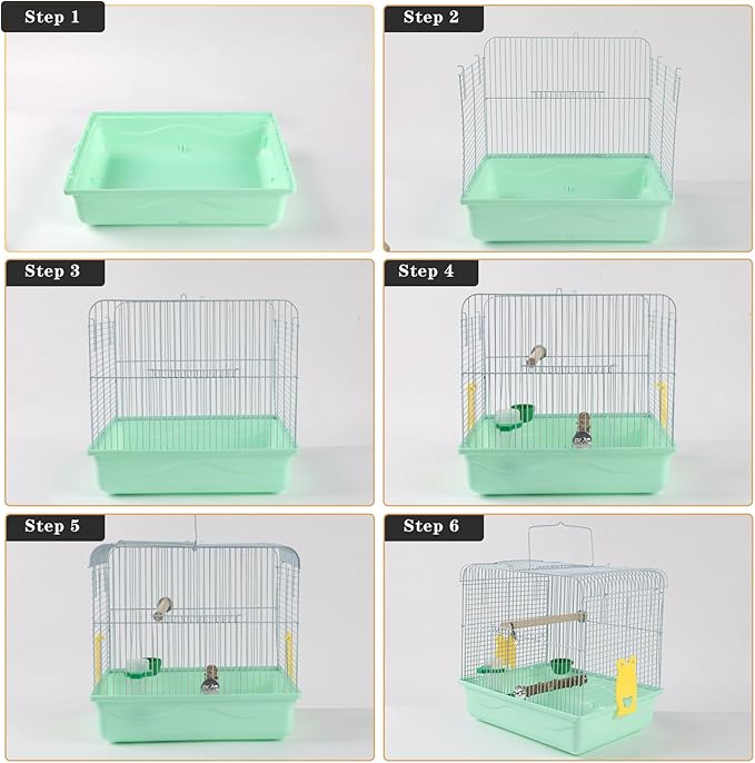 Portable Bird Cage for Small Birds - Green Bird Cage for Travel, Going Out, Walking to The Vet with Station Pole Food Box Water Fountain