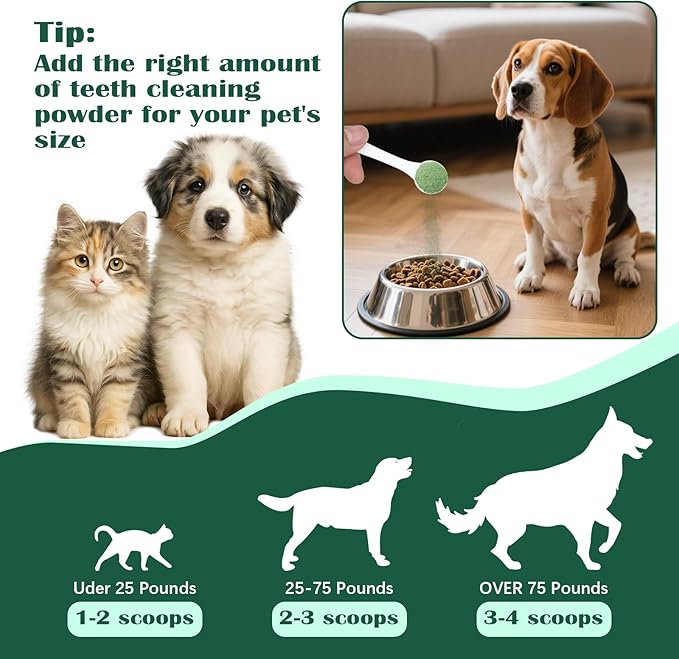 Dog Teeth Cleaning Powder, Dog Dental Powder and Cats Breath Freshener, Bad Breath & Tartar Remover for Pets, Suitable for Large, Medium & Small Canine(Green)
