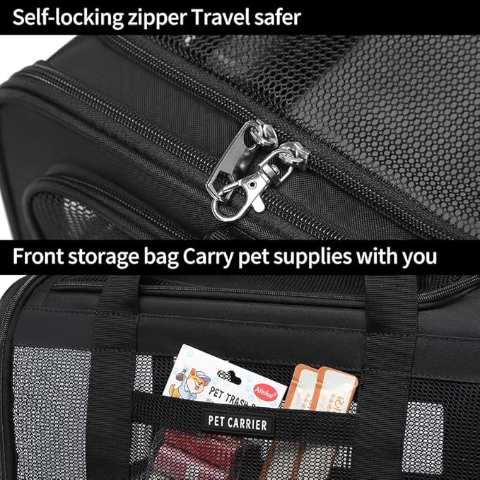 Airline Approved Pet Carrier for Cats and Small Dogs up to 15 lbs, Breathable Mesh and Collapsible Design, Portable Travel Bag for Bearded Dragon, Puppies Animal Hangbag, Rabbit Cage (Black, Small)