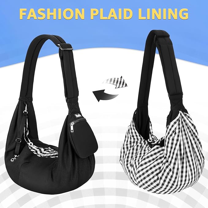 Lukovee Pet Sling, Hand Free Dog Sling Carrier Adjustable Padded Strap Tote Bag, Shoulder Bag with Safety Belt & Front Pocket for Small Dog Cat Puppy (Black-WY,M)