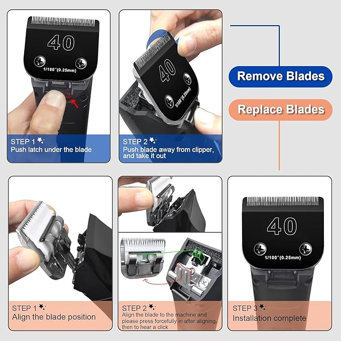 2PACK 40 Blades Dog Grooming Blades Compatible with Ainds/Oster A5/Wahl KM-10 Series Dog Clippers,Detachable Clipper Replacement Blade,Black