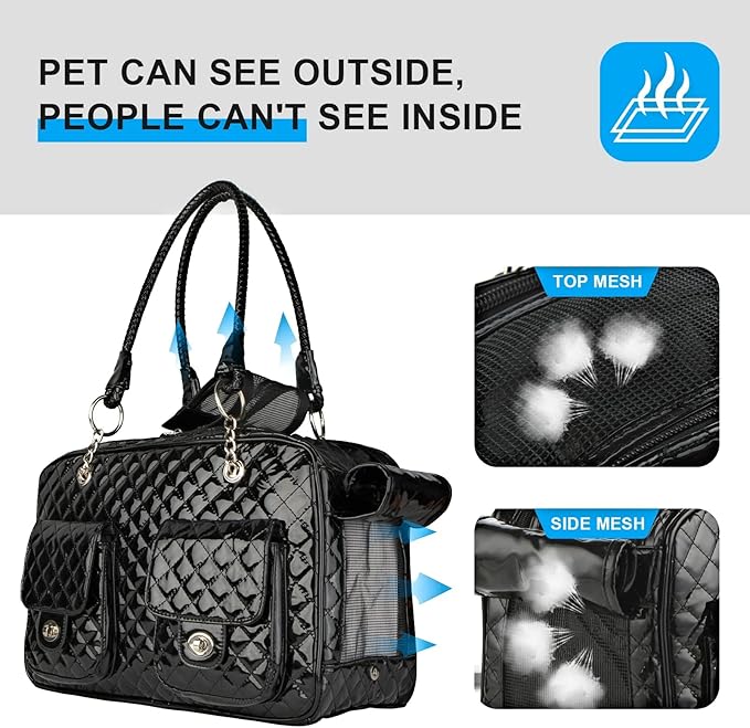 Soft-Sided Pet Travel Carrier Airline Approved for Pet Small Dog and Cat Collapsible, Black Shiny Patent Leather