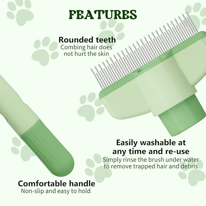 Pet Hair Removal Comb Flea Comb, 2025 New Cat Grooming Brush with Release Button, De-Shedding Cat Brush for Short and Long Hair Cats (Yellow+Green)