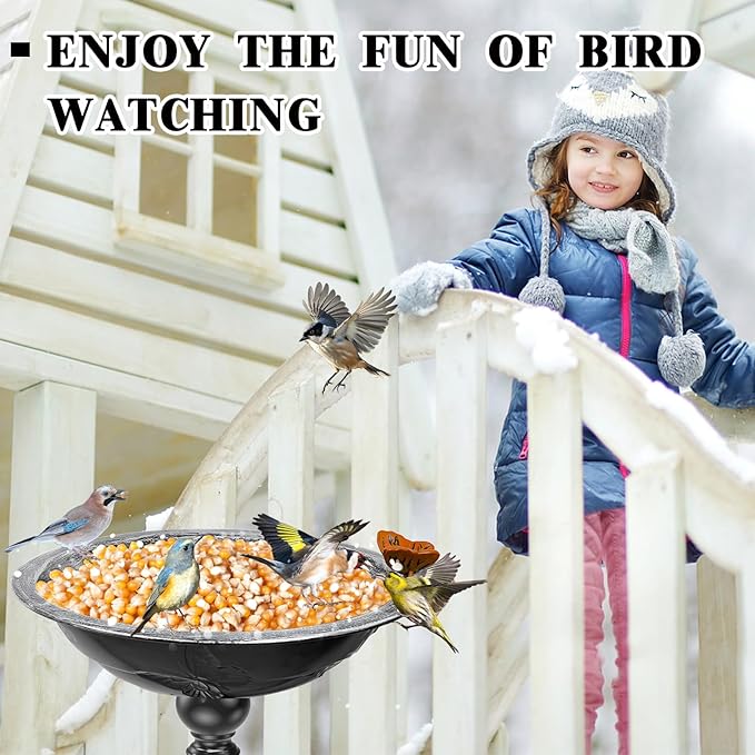 35In Bird Bath for Outside, Vintage Metal Birdbaths & Birdfeeder with 5 Prong Bases for Outdoors, Freestanding Bird Feeder Bowl with for Garden Yard Lawn Decor (Vintage Silver)