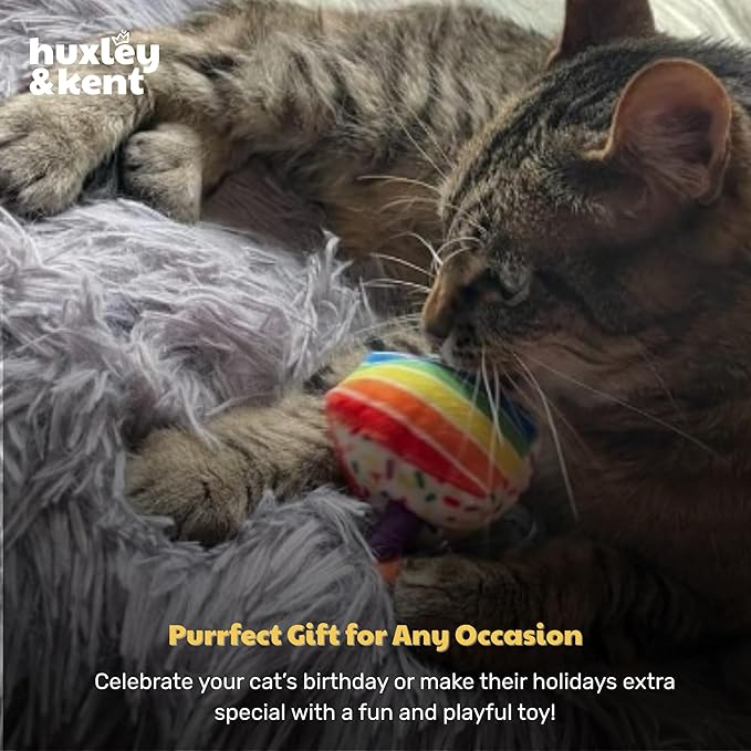 Huxley & Kent Plush Cat Toy - Interactive Catnip Toy for Cats & Kittens - Soft with Crinkle & Catnip - Fun Indoor Play - Funfetti Cake