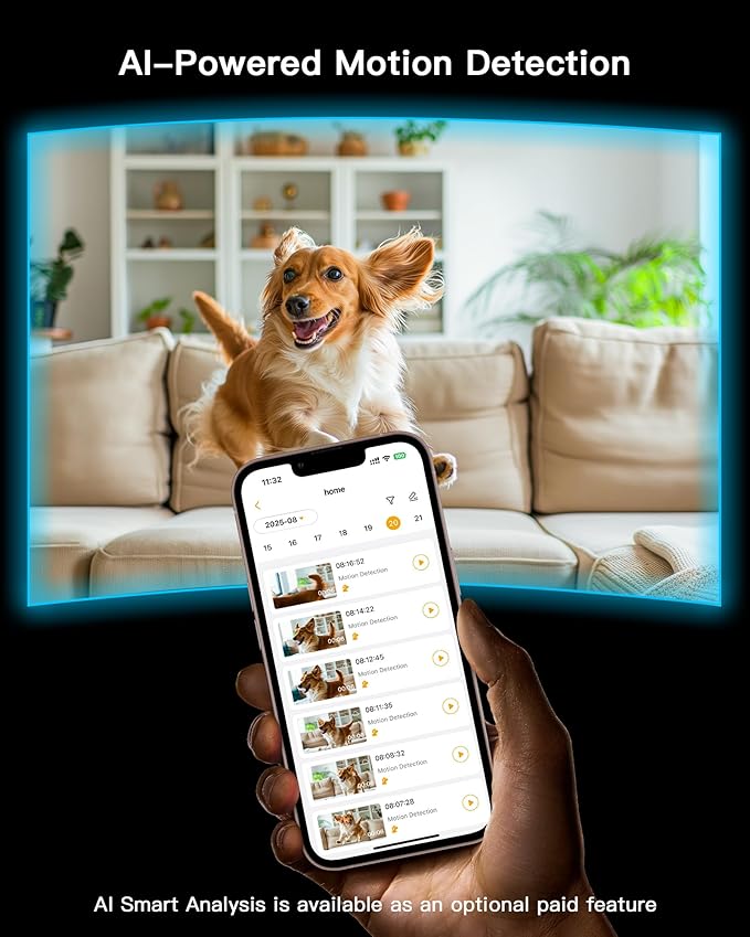 ARENTI 5G 4MP Pet Camera, No Subscription Indoor Security Camera for Dog/Cat/Baby, Free Phone App, Dual-Band WiFi, Auto Tracking, Super Night Vision, 2-Way Talk, 64G Local Storage(P2Q 64G 1PC)