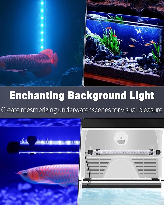 Pawfly 4.2 W Aquarium LED Light 15.2 Inch Underwater Fish Tank Light with Timer Auto On/Off Fish Tank Background Light with 8 Lighting Modes Submersible Multi-Colored Tube Light for Decoration