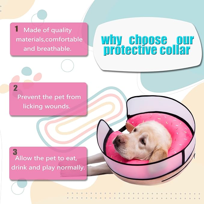 Inflatable Dog Cone Collar with Enhanced Anti-Licking, Soft Neck Donut for Dogs Cats, Recovery Pet Cone Collar After Surgery for Large Medium Small Dogs… (Donut Pink, Small)