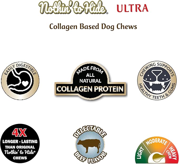 Fieldcrest Farms Nothin' to Hide 3 inch Ultra Knotted Bone Treats - Natural Rawhide Alternative Treats for Dogs, Collagen Based Snack for Heavy Chewers up to 15lbs - Beef Flavor, 12 Pack